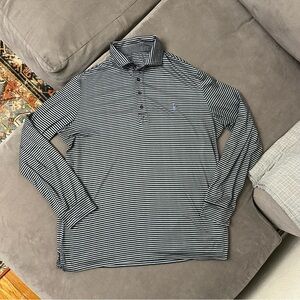 Tailorbyrd Collection Men's L Long Sleeve Polo Shirt Casual Gray Black Striped